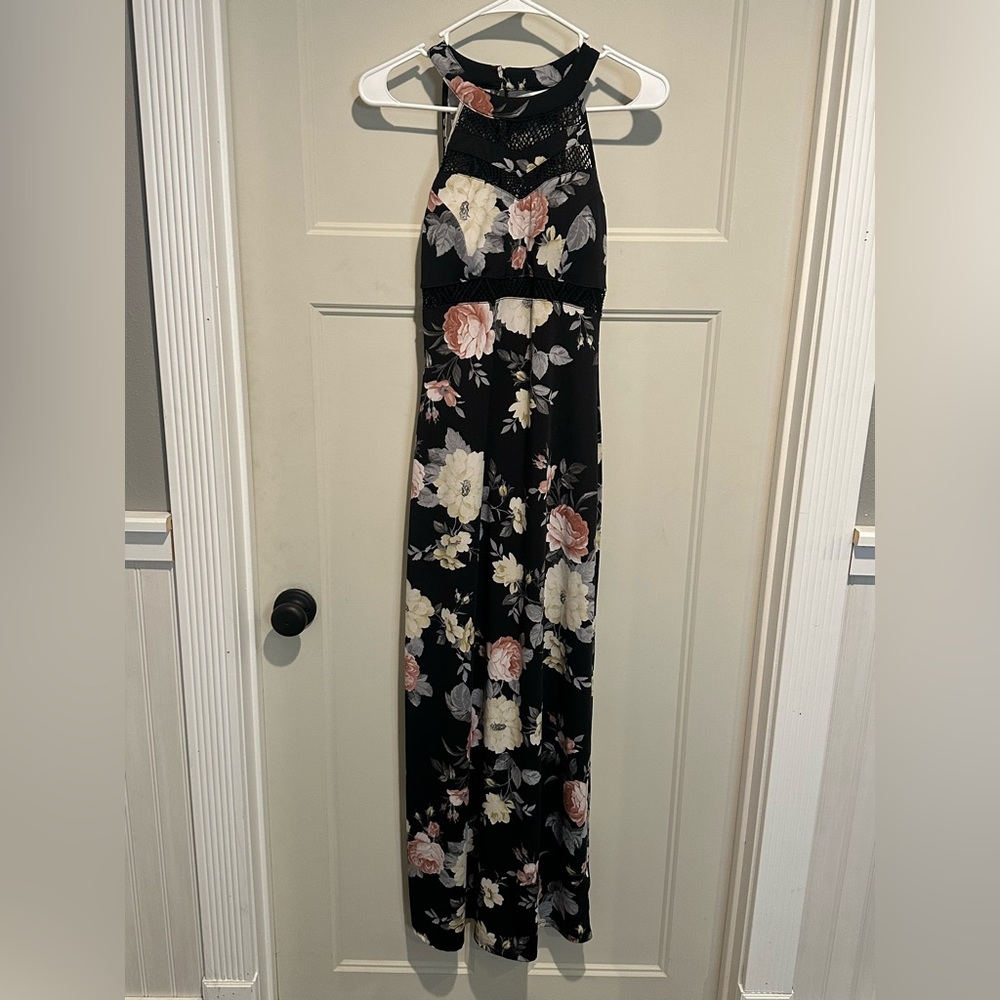 Emerald Sundae Black and White Floral Maxi Dress
